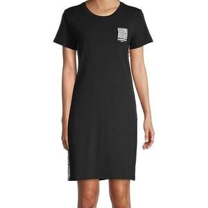Karl Lagerfeld Logo Side-Tape T-Shirt Dress Mini Stretch Pullover Black White 2X